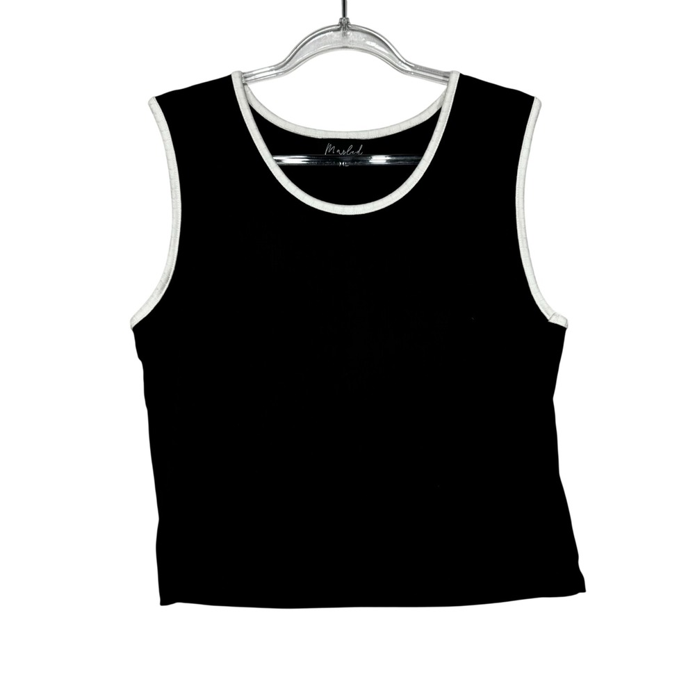 Marled Tank Top Womens XL‎ Black Ringer Ribbed Knit Sleeveless Rayon